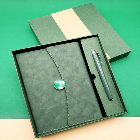 Özel Kutulu Deri Defter Ve Roller Kalem Seti ürün görseli 1
