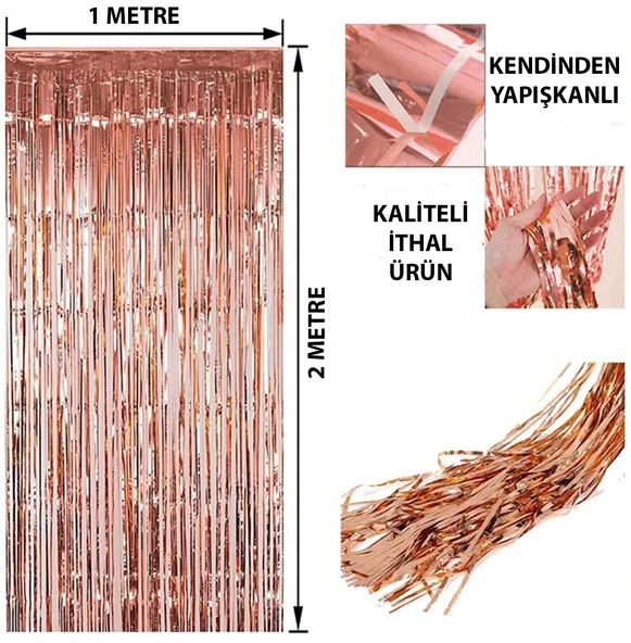 Rose Gold Püsküllü Kapı Perdesi - Parti, Bekarlığa Veda, Doğum Günü 1x2 m ürün görseli 1