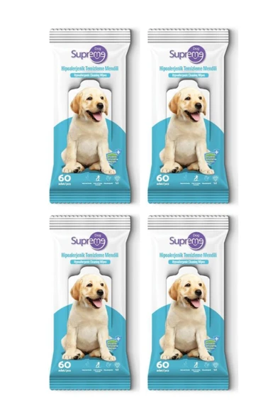 Supreme Dog Hypoallergenic Cleaning Wipes For Pet Hipoalerjenik Temizleme Mendili 4 x 60 Adet ürün görseli 1