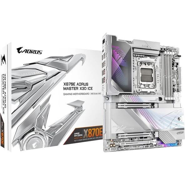 GIGABYTE X870E AORUS MASTER X3D ICE X870E Soket AM5 DDR5 9000MT/s (OC) WIFI7 ATX Anakart ürün görseli 1