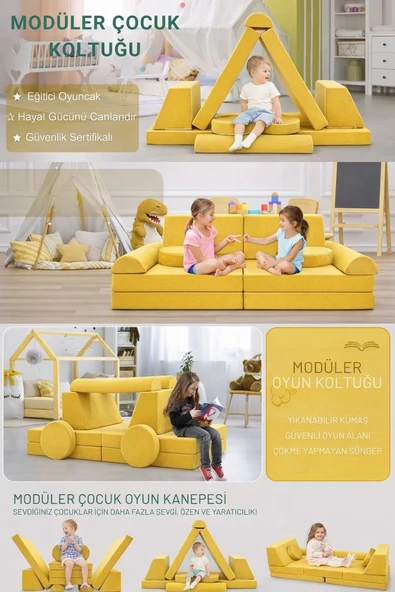 YATELLA 10 Parça Lego Modüler Bebek ve Çocuk 2'li Koltuğu - SARI ürün görseli 1