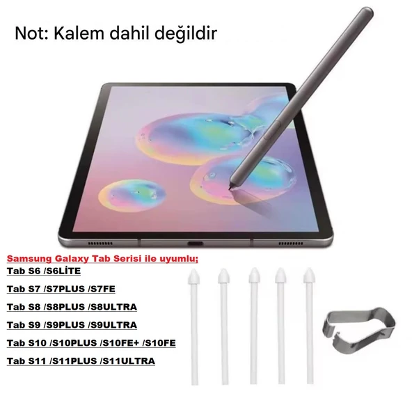 Samsung S Pen Uç Galaxy Tab S Serisi ile Uyumlu (LİTE,FE,ULTRA) S6,S7,S8,S9,S10,S11 (5 ADET) BEYAZ ürün görseli 1