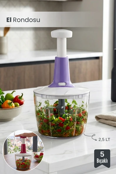 5 Bıçaklı Pratik El Rondosu Paslanmaz Çelik El Robotu Doğrayıcı Rondo 2,5 L ürün görseli 1