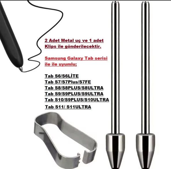 Samsung Galaxy Tab S9/S9 FE/S9FE+/S9Ultra/S9+ Yedek Kalem Ucu 2 TANE METAL S PEN UYUMLU ürün görseli 1