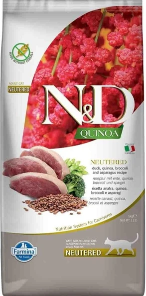 Quinoa Ördek Brokoli ve Kuşkonmazlı Kısırlaştırılmış Yetişkin Kedi Maması 5 kg ürün görseli 1