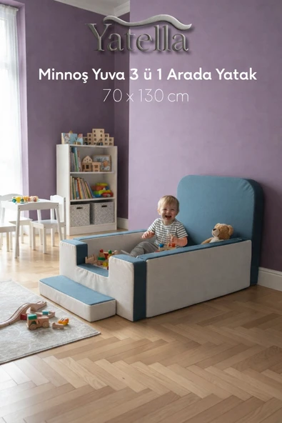 Yatella Minnoş Yuva 3’ü 1 Arada Yatak 70 x 130 cm Krem - Mavi ürün görseli 1