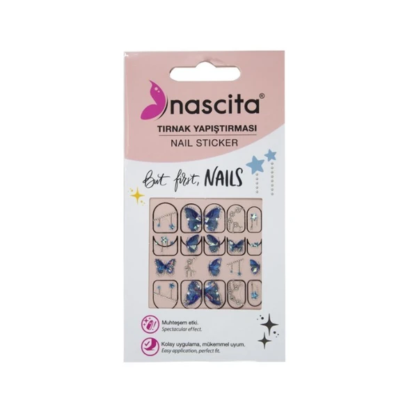 Nascita Tırnak Üstü Sticker Mavi Kelebek Temalı ürün görseli 1