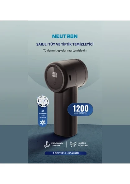 NEUTRON NTL-LR-10S Elbise Tiftik Tüy Temizleme Makinesi Siyah ürün görseli 1
