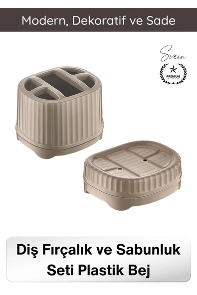 #BanyoSeti Setüstü Diş Fırçalık Sabunluk Plastik Bej Banyo Düzenleyici Organizer Diş Macunluk Aksesuar Seti Modern Minim ürün görseli 1