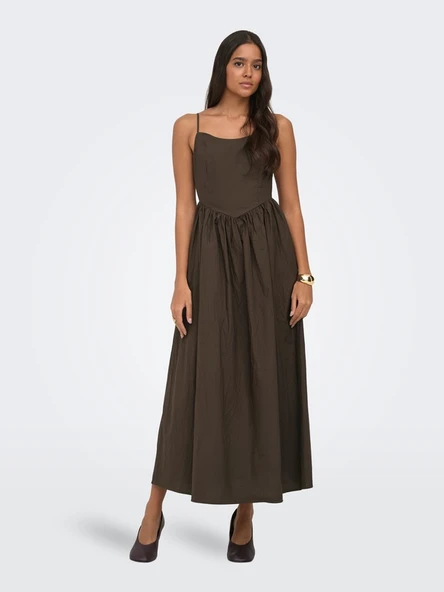 Only   ONLLIKARA STRAP WAIST LONG DRESS WVN Kadın Kahverengi Elbise - 15371869 ürün görseli 1