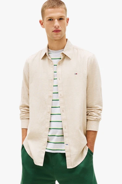 Tommy Hilfiger   TJM REG LINEN BLEND SHIRT EXT Erkek Bej UK Gömlek - DM0DM22761 ürün görseli 1