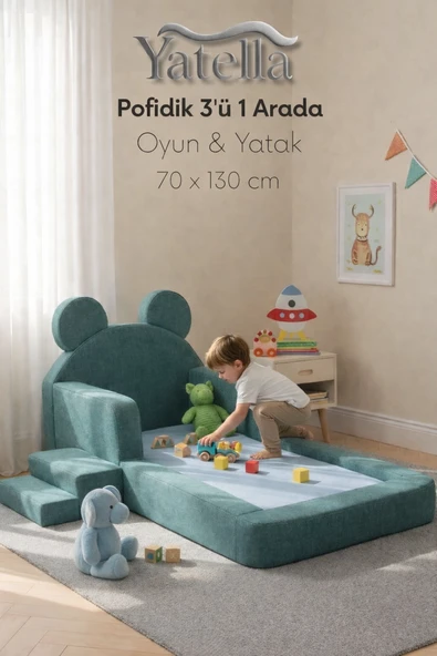 YATELLA Pofidik 3 ü 1Arada Oyun & Yatak 70 x 130 cm Mavi ürün görseli 1