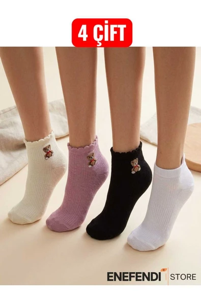 Kadın Patik Çorap 4’lü Set ✦ Yumuşak Pamuklu Likralı Dikişsiz Çorap ✦ Karışık Renkli ✦ 36-40 ürün görseli 1