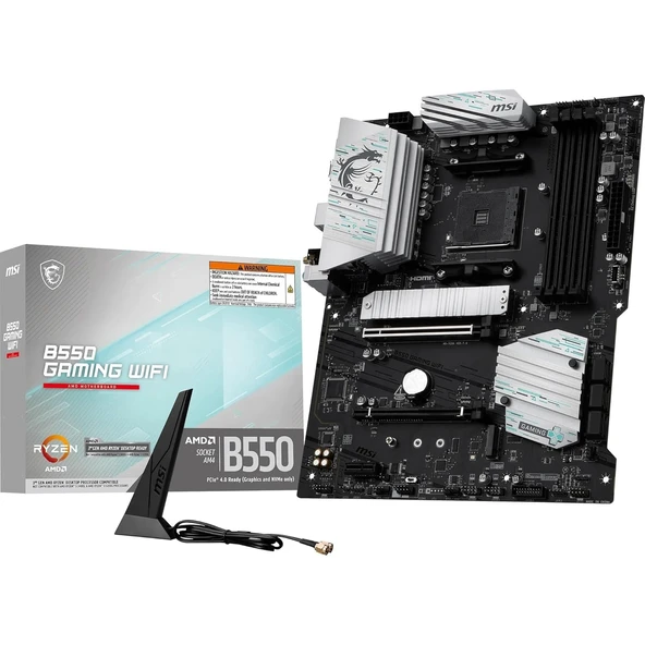 MSI B550 GAMING WIFI AM4 DDR4 4866(OC) HDMI DP 2x M.2 USB 10Gbps 1G LAN WIFI 5 ATX ürün görseli 1