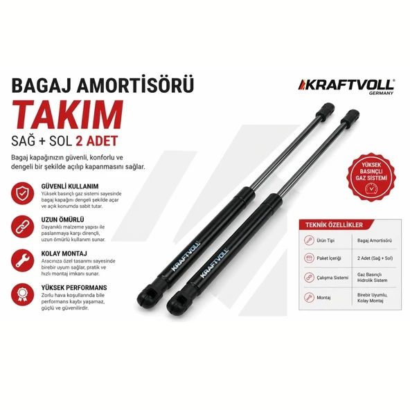 Volkswagen Golf 7 Bagaj Amortisörü Takım (Sağ + Sol) 2012 ve Üzeri Uyumlu Güçlü Basınçlı ürün görseli 1