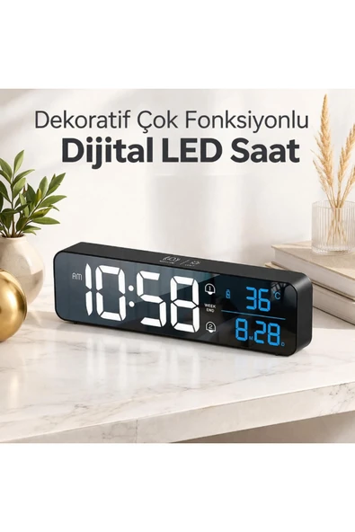 MultiZone Dekoratif Dijital Duvar Masa Saati Modern Dokunmatik Aynalı LED Tarih Sıcaklık Alarm ürün görseli 1
