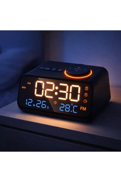 MultiZone Masa Saati LED Dijital FM Radyo Çift Alarm Sıcaklık Nem Gösterge Şarjlı Pilli Fonksiyonel ürün görseli 1