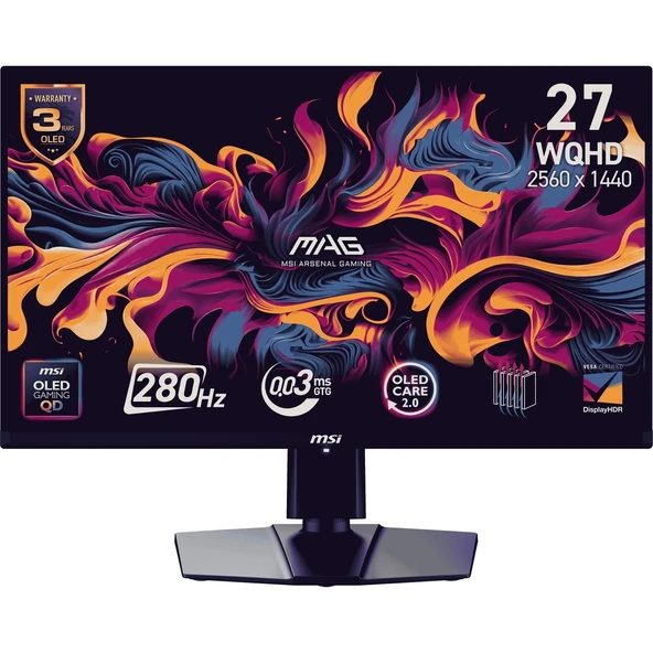MSI 26.5" MAG 271QP QD-OLED X28 2560x1440 (WQHD) FLAT 280HZ 0.03MS FREESYNC PREMIUM PRO PIVOT GAMING ürün görseli 1