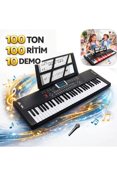 MultiZone Işıklı 61 Tuşlu Dijital Çocuk Piyanosu Hediye Mikrofonlu Org 5 Oktav Elektronik Keyboard ürün görseli 1