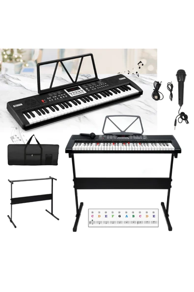 MultiZone 61 Tuşlu Elektronik Org Piyano Stantlı Mikrofonlu Çocuk Adaptör Ritimli Demolu Keyboard ürün görseli 1