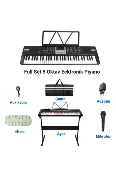 MultiZone 61 Tuşlu 5 Oktav Dijital Org 100 Ses Ritim Mikrofon Nota Piyano Standı Taşıma Çantası ürün görseli 1