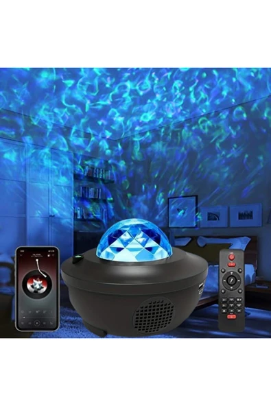 MultiZone Led Yıldız Projektör Gece Lambası 21 Renk Bluetooth Hoparlör Kumanda Dalga Efekti ürün görseli 1
