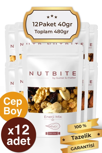 NUTBITE 12'li Cep Boy Enerji Mix - 12 x 40gram cep boy paketler - Sağlıklı Atıştırmalık ürün görseli 1