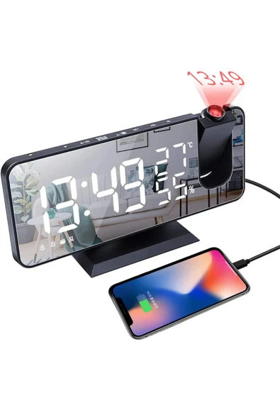MultiZone Projeksiyonlu Dijital Masa Saati LED Alarm FM Radyo Sıcaklık Duvara Tavana Yansıtan Saat ürün görseli 1