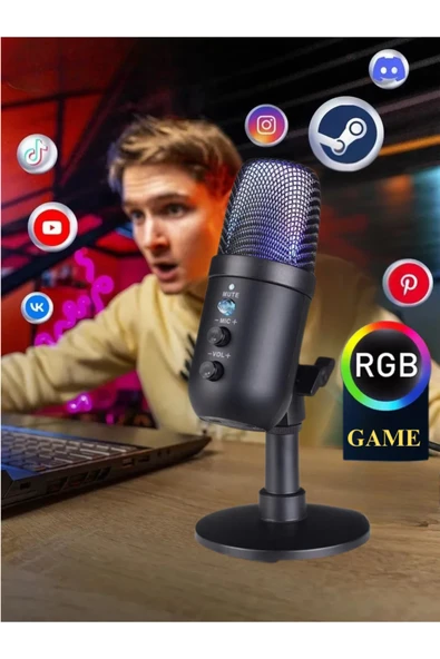 MultiZone RGB Işıklı Profesyonel Kardioid Oyuncu Yayıncı Mikrofonu Stüdyo Podcast İçin ürün görseli 1