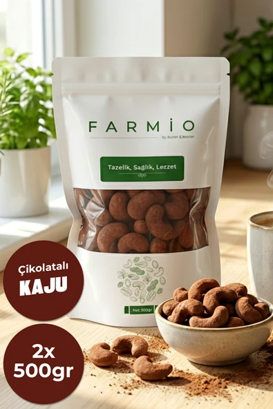 FARMİO Çikolata Kaplı Kaju 1kg – Sütlü Çikolatalı Kaju - 2x500gr ürün görseli 1