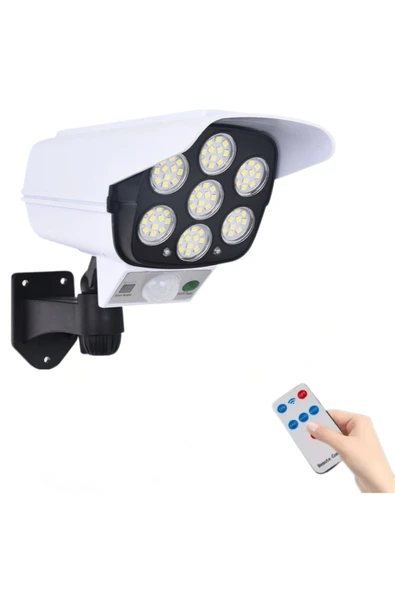 MultiZone Güneş Enerjili 77 Led Hareket Sensörlü Uzaktan Kumandalı Dekoratif Kamera Güvenlik Lambası ürün görseli 1