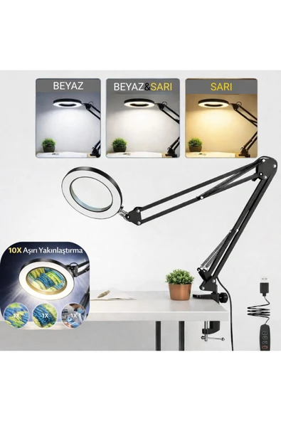 MultiZone Hareketli Büyüteç Işıklı 10x Okuma Masa Lambası Katlanabilir LED USB Renkli Güzellik Bakım ürün görseli 1