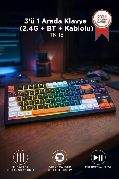 Çoklu Bağlantılı RGB Işıklı Q Klavye TK15 Siyah ürün görseli 1