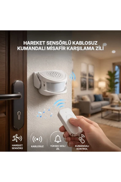 MultiZone Hareket Sensörlü Kablosuz Kapı Zili Alarmı Kumandalı Karşılama Güvenlik Sistemi ürün görseli 1