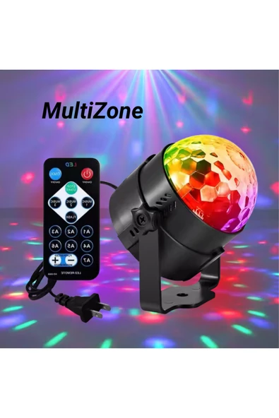 MultiZone Uzaktan Kumandalı Sese Duyarlı LED RGB Yansıtma Efektli Renkli Disko Topu Parti Işığı ürün görseli 1