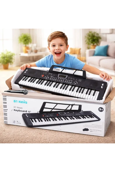 MultiZone Mikrofonlu Işıklı 61 Tuşlu Çocuk Piyanosu 5 Oktav Dijital Org Keyboard Başlangıç Seti ürün görseli 1