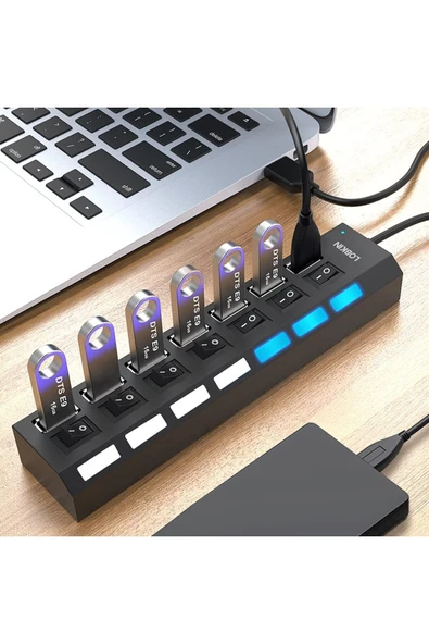 MultiZone 7 Port USB Çoklayıcı Hub Anahtarlı Işıklı Aç Kapa Tuşlu Tak Çalıştır USB 3.0 ürün görseli 1