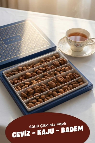 FARMİO Hediyelik Çikolata Kaplı Kuruyemiş 900gr – Kaju, Badem, Ceviz - Sütlü Çikolata Kaplı Kakaolu Draje ürün görseli 1