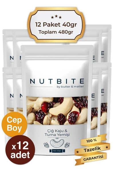 NUTBITE 12’li Cep Boy - Çiğ Kaju & Turna Yemişi - Taptaze Mahsül - Hafif Atıştırmalık Kuruyemiş - (12X40GR) ürün görseli 1