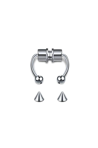 AlpCollection Mıknatıslı Fake Gri Septum Piercing Paslanmaz Çelik Top Ve Sivri Uç Birarada ürün görseli 1