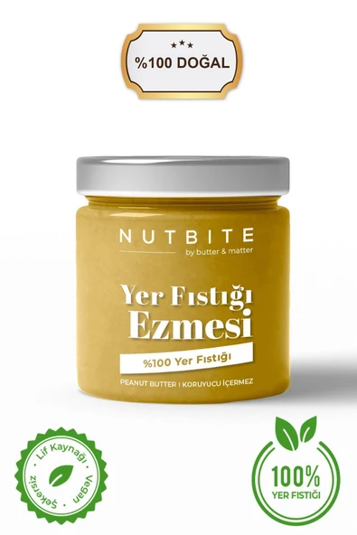 NUTBITE %100 Yer Fıstığı Ezmesi - Şeker İlavesiz - 200gr - Katkısız Koruyucuz ürün görseli 1