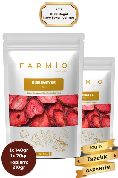 FARMİO Şekersiz Kurutulmuş Çilek – 210gr – Doğal ve Katkısız ürün görseli 1