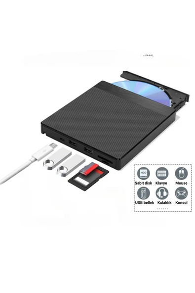 MultiZone USB-C Uyumlu Harici CD/DVD Sürücü SD/TF Kart USB Port Desteği ürün görseli 1