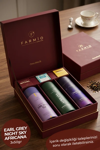 FARMİO Premium Çay Hediye Kutusu – 3’lü Gurme Çay Koleksiyonu (Earl Grey, Africana, Night Sky) ürün görseli 1