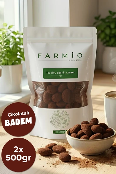 FARMİO Çikolata Kaplı Badem 1kg - Sütlü Çikolatalı Badem Draje - 2x500gr ürün görseli 1