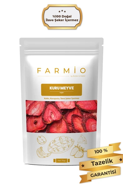 FARMİO Şekersiz Kurutulmuş Çilek – 70gr – Doğal ve Katkısız ürün görseli 1