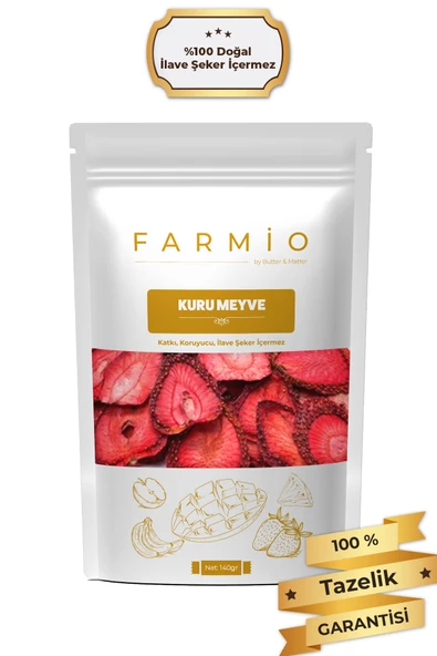 FARMİO Şekersiz Kurutulmuş Çilek – 140gr – Doğal ve Katkısız ürün görseli 1