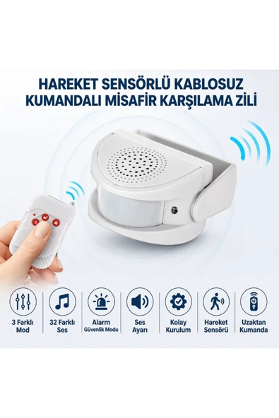 MultiZone Kablosuz Hareket Sensörlü Kapı Zili Alarmı Uzaktan Kumandalı Güvenlik Sistemi ürün görseli 1