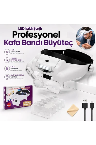 MultiZone LED Işıklı Profesyonel Kafa Bandı Büyüteç Gözlük MG82000MC Ayarlanabilir Şarjlı Çoklu Lens ürün görseli 1