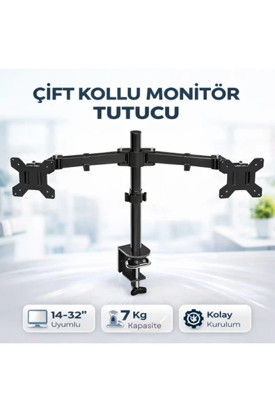 MultiZone Masaüstü Çift Kol Monitör Tutucu Stant Aparat 14-32 İnç Sağlam Ayarlanabilir PC LCD LED TV ürün görseli 1